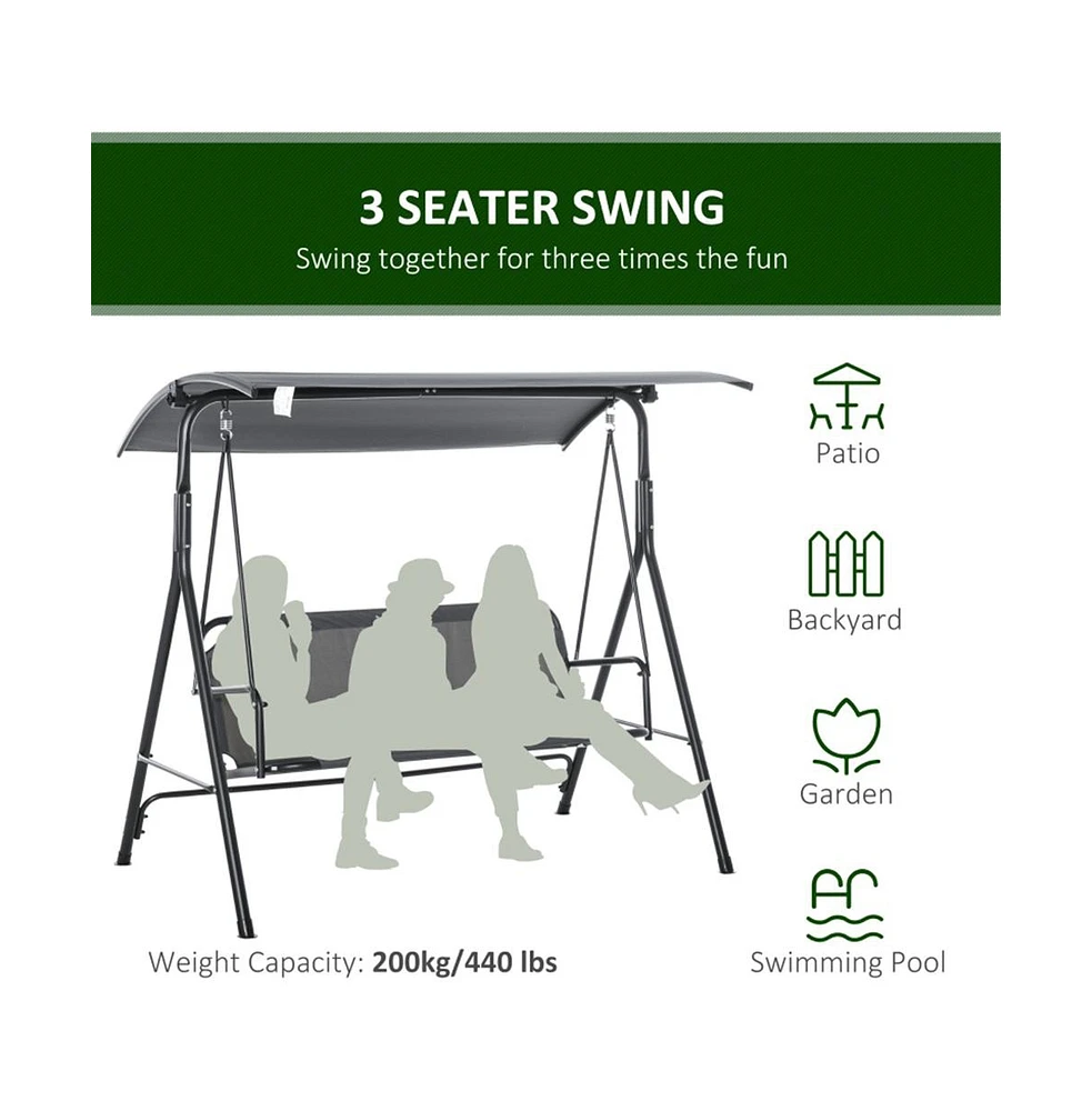 Slickblue 3-Seat Grey Patio Swing Chair – Modern Outdoor Swing for Relaxation, Perfect for Gardens and Backyards