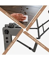 Sugift 3 Pieces Dining Table Set with 2 Foldable Stools for Small Space
