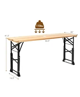 Sugift 66.5 Inch Outdoor Wood Folding Picnic Table with Adjustable Heights