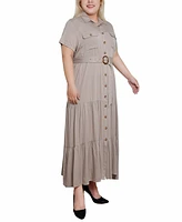 Ny Collection Plus Size Short Sleeve Midi Twill Dress