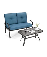 Sugift 2 Pieces Patio Outdoor Cushioned Coffee Table Seat