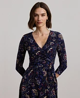 Lauren Ralph Women's Floral Surplice Stretch Jersey Dress