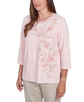 Alfred Dunner Petite Coming Up Roses 3/4-Sleeve Floral Top