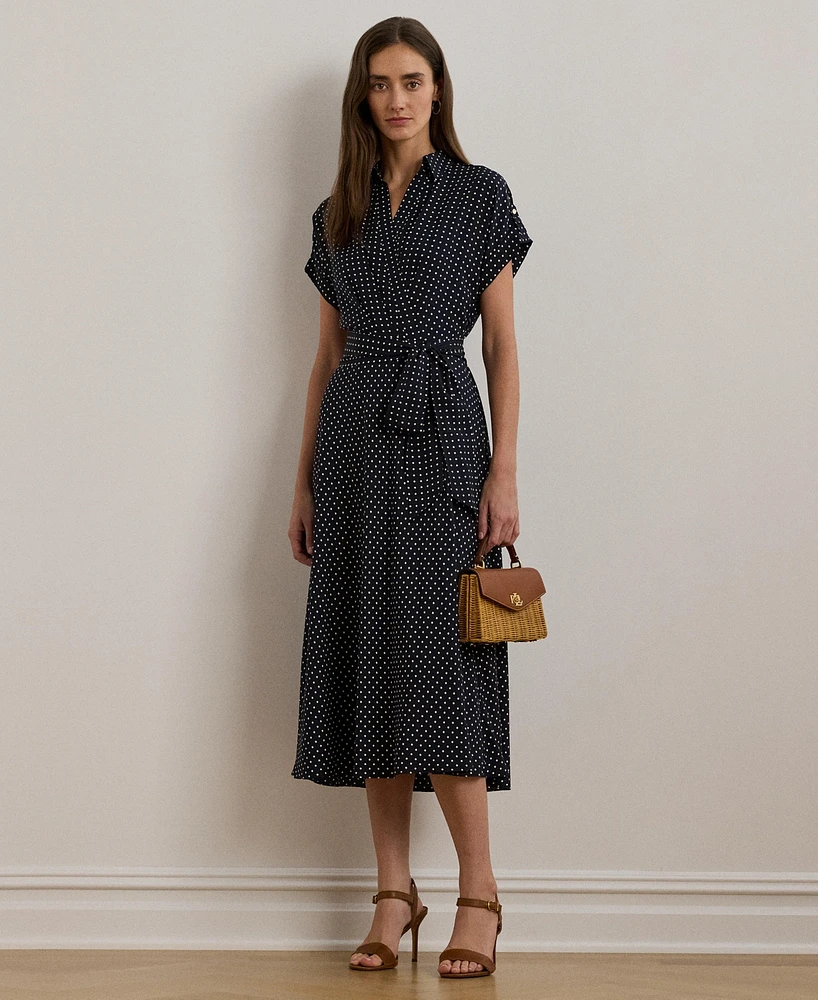 Lauren Ralph Women's Polka-Dot Belted Crepe Dress