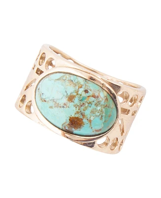 Barse Open Genuine Blue Turquoise Bronze Oval Ring