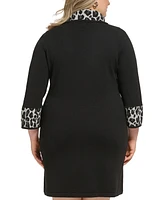 Jessica Howard Plus Contrast-Cuff Cowlneck Sweater Dress