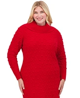 Jessica Howard Plus Cowlneck Textured-Dot Sweater Dress