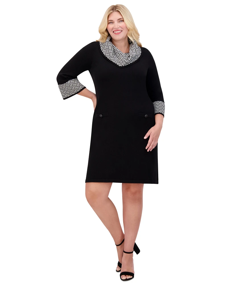 Jessica Howard Plus Contrast-Cuff Sweater Dress