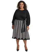 Jessica Howard Plus Printed-Skirt Tie-Waist Sweater Dress