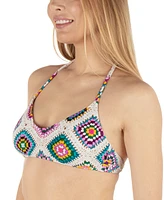 Hurley Juniors' Crochet Diamonds Printed Halter Bikini Top