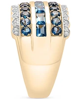 London Blue Topaz (2-1/5 ct. t.w.) & Diamond (1/10 ct. t.w.) Multirow Statement Ring in 14k Gold-Plated Sterling Silver