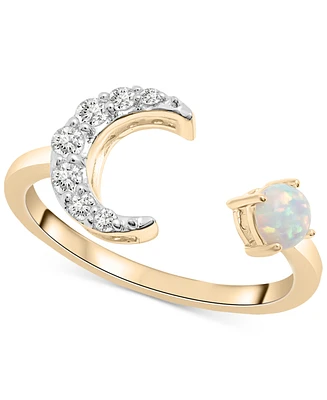 Lab-Created Opal (1/10 ct. t.w.) & Lab-Created White Sapphire (3/8 ct. t.w.) Crescent Moon Cuff Ring in 14k Gold-Plated Sterling Silver