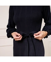 Hope & Henry Women's Organic Long Sleeve Flounce Edge Cable Sweater Dress