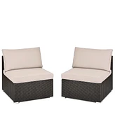 Skonyon 2 Pieces Patio Rattan Armless Sofa Set with 2 Cushions and 2 Pillows