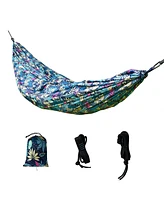 Sugift Portable Camping Hammock Cloth, Two Person Blue Leaf Print