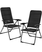 Sugift 2 Pieces Outdoor Folding Patio Chairs with Adjustable Backrests for Bistro and Backyard