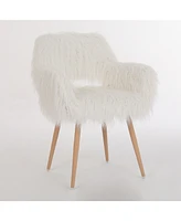 Slickblue White Faux Fur Upholstered Makeup Chair and Side Dining Chair with Metal Legs for Stylish Seating