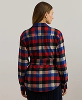 Lauren Ralph Women's Buffalo Check Belted Twill Shirt Jacket