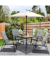 Sugift 6 Pieces Patio Dining Set with Umbrella and Stackable Cushioned Chairs