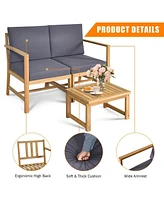 Sugift 3-in-1 Acacia Wood Loveseat with Separable Coffee Table