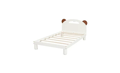 Slickblue Twin Size Platform Bed with Bear Ears Headboard and Led Lights