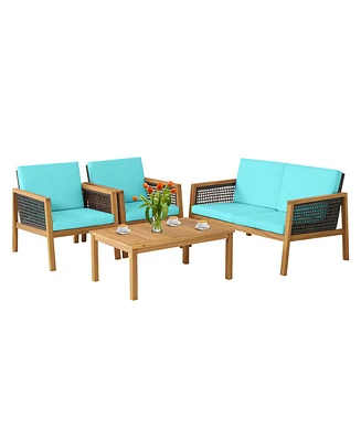 Skonyon 4 Pieces Patio Rattan Furniture Set with Removable Cushions