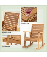Sugift Outdoor Fir Wood Rocking Chair with High Backrest