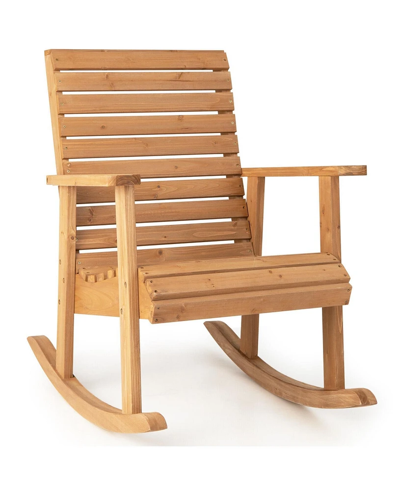 Sugift Outdoor Fir Wood Rocking Chair with High Backrest