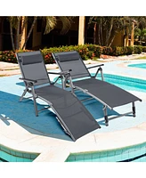 Sugift Outdoor Aluminum Chaise Lounge Chair with Quick-Drying Fabric