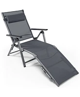 Sugift Outdoor Aluminum Chaise Lounge Chair with Quick-Drying Fabric