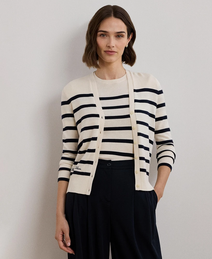 Lauren Ralph Women's Striped Cotton-Blend Cardigan