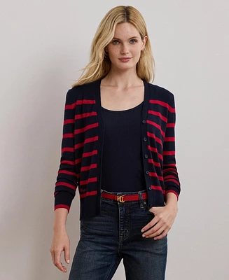 Lauren Ralph Women's Striped Cotton-Blend Cardigan, Regular & Petite