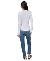 Dkny Jeans Petite Puffed-Shoulder Knit Top