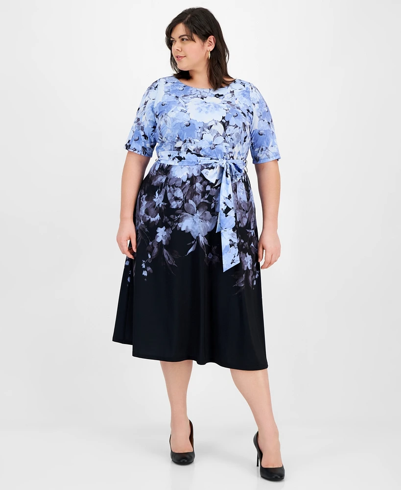 Kasper Plus Ombre Floral Tied Dress