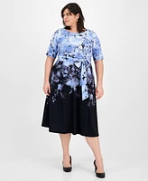 Kasper Plus Ombre Floral Tied Dress