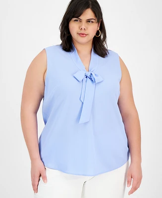 Kasper Plus Sleeveless Tie-Neck Blouse