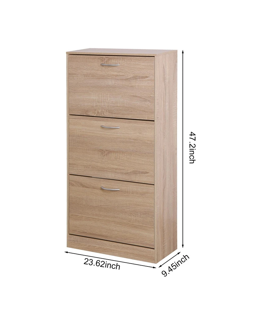Slickblue 3-Drawer Shoe Storage Cabinet, 3-Tier Wood Shoe Rack Storage Organizer for Entryway