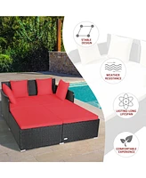 Sugift Spacious Outdoor Rattan Daybed with Upholstered Cushions and Pillows