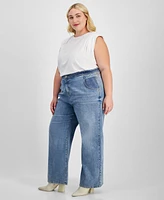 Bar Iii Trendy Plus High-Rise Wide-Leg Light-Wash Jeans, Exclusively at Macy's