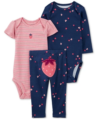 Carter's Baby Strawberry-Print Cotton Bodysuits & Pants, 3 Piece Set