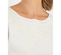 Jm Collection Women's Applique Boat-Neck Sweater, Created for Macy's