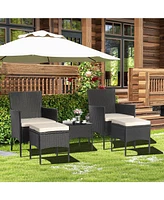 Sugift 5 Pieces Outdoor Wicker Sofa Set with Coffee Table and 2 Ottomans