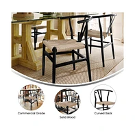 Emma+Oliver Devine Wishbone Style Wooden Dining Chair With Kraft Paper Rope Seat, Stackable Design