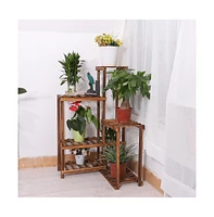 Unho 6-Tier Wooden Garden Tiered Flowers Display Plant Stand for Outdoor Yard Decor