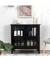 Sugift Glass Door Sideboard Console Storage Buffet Cabinet