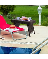 Inolait Folding Pe Rattan Side Coffee Table Patio Garden Furniture