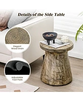 Sugift Weather Resident Rock End Table with Wood Grain for Living Room