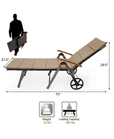 Inolait Foldable Outdoor Chaise Lounge Chair Wicker Recliner Chair with Aluminum Frame