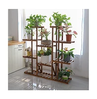 Unho Wooden Plant Stand 11 Tiers Flower Planters Display Shelf for Porch Outdoor