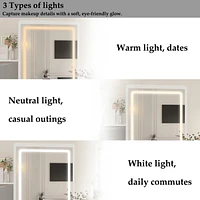 Homsee Grey Wood Silding Led Mirror Makeup Vanity Sets Dresser Table With Storage Shelves, 4-Drawers and Stool